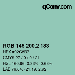 カラーコード: RGB 146 200.2 183 | qconv.com