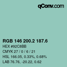 カラーコード: RGB 146 200.2 187.6 | qconv.com