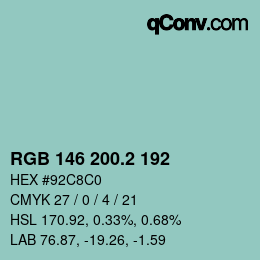 カラーコード: RGB 146 200.2 192 | qconv.com