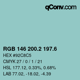カラーコード: RGB 146 200.2 197.6 | qconv.com