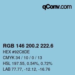カラーコード: RGB 146 200.2 222.6 | qconv.com