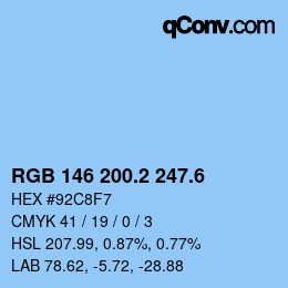 カラーコード: RGB 146 200.2 247.6 | qconv.com