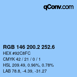 カラーコード: RGB 146 200.2 252.6 | qconv.com