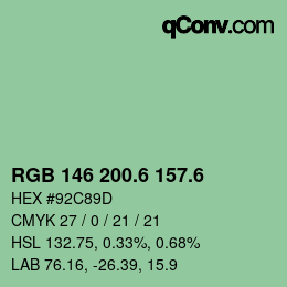 カラーコード: RGB 146 200.6 157.6 | qconv.com