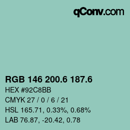 カラーコード: RGB 146 200.6 187.6 | qconv.com