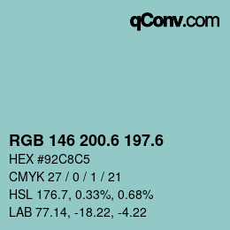 カラーコード: RGB 146 200.6 197.6 | qconv.com