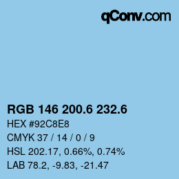 カラーコード: RGB 146 200.6 232.6 | qconv.com