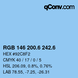 カラーコード: RGB 146 200.6 242.6 | qconv.com