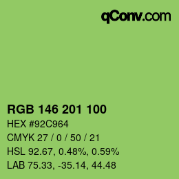 Color code: RGB 146 201 100 | qconv.com