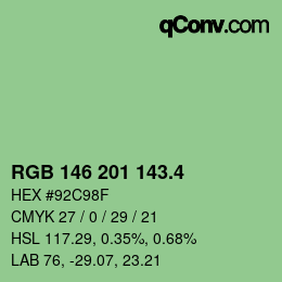 カラーコード: RGB 146 201 143.4 | qconv.com