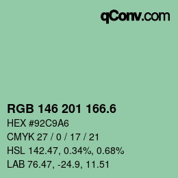 カラーコード: RGB 146 201 166.6 | qconv.com