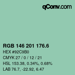 カラーコード: RGB 146 201 176.6 | qconv.com