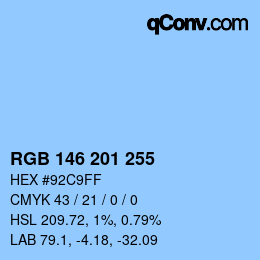 Color code: RGB 146 201 255 | qconv.com