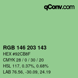 Color code: RGB 146 203 143 | qconv.com