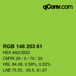 Color code: RGB 146 203 61 | qconv.com