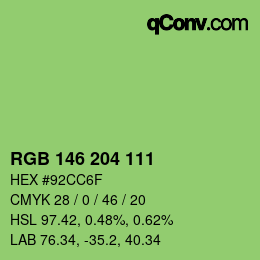 Color code: RGB 146 204 111 | qconv.com