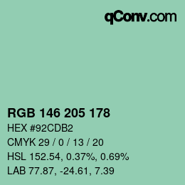 カラーコード: RGB 146 205 178 | qconv.com