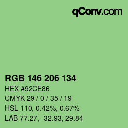 Color code: RGB 146 206 134 | qconv.com