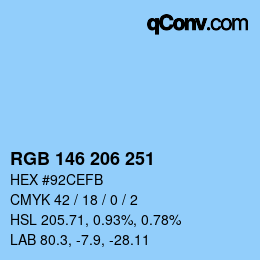 カラーコード: RGB 146 206 251 | qconv.com