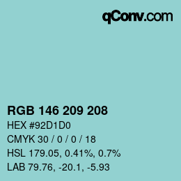 カラーコード: RGB 146 209 208 | qconv.com