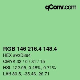 カラーコード: RGB 146 216.4 148.4 | qconv.com