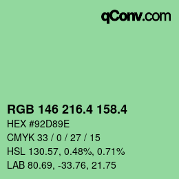 カラーコード: RGB 146 216.4 158.4 | qconv.com