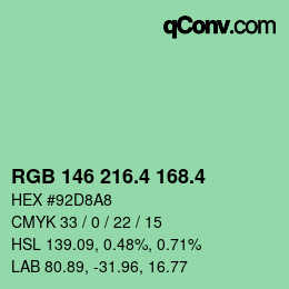 カラーコード: RGB 146 216.4 168.4 | qconv.com