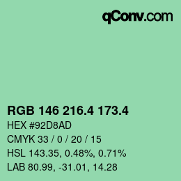 カラーコード: RGB 146 216.4 173.4 | qconv.com