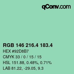 カラーコード: RGB 146 216.4 183.4 | qconv.com