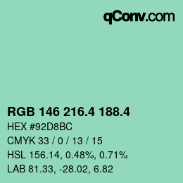 カラーコード: RGB 146 216.4 188.4 | qconv.com