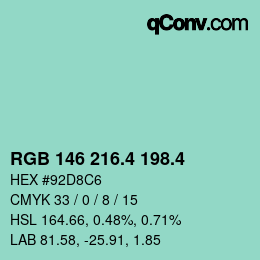 カラーコード: RGB 146 216.4 198.4 | qconv.com