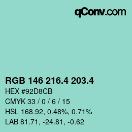 カラーコード: RGB 146 216.4 203.4 | qconv.com
