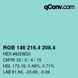 カラーコード: RGB 146 216.4 208.4 | qconv.com
