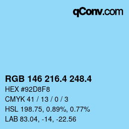 カラーコード: RGB 146 216.4 248.4 | qconv.com