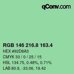 カラーコード: RGB 146 216.8 163.4 | qconv.com