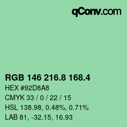 カラーコード: RGB 146 216.8 168.4 | qconv.com