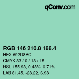 カラーコード: RGB 146 216.8 188.4 | qconv.com