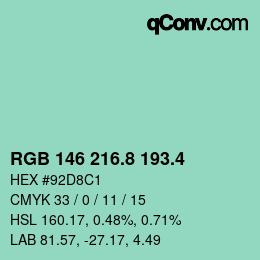 カラーコード: RGB 146 216.8 193.4 | qconv.com