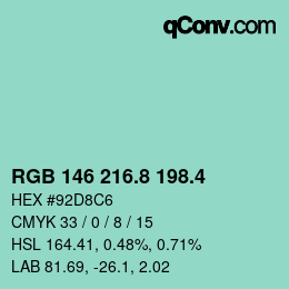 カラーコード: RGB 146 216.8 198.4 | qconv.com