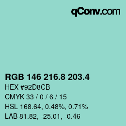 カラーコード: RGB 146 216.8 203.4 | qconv.com