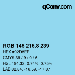 カラーコード: RGB 146 216.8 239 | qconv.com