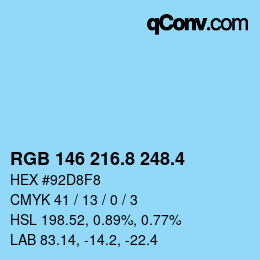 カラーコード: RGB 146 216.8 248.4 | qconv.com