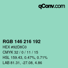 Color code: RGB 146 216 192 | qconv.com