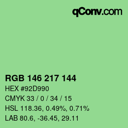 Color code: RGB 146 217 144 | qconv.com