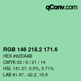 カラーコード: RGB 146 218.2 171.6 | qconv.com