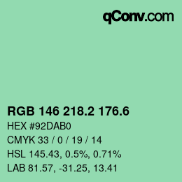 カラーコード: RGB 146 218.2 176.6 | qconv.com