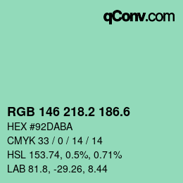 カラーコード: RGB 146 218.2 186.6 | qconv.com