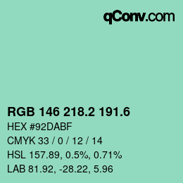 カラーコード: RGB 146 218.2 191.6 | qconv.com