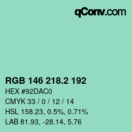カラーコード: RGB 146 218.2 192 | qconv.com