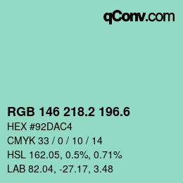 カラーコード: RGB 146 218.2 196.6 | qconv.com